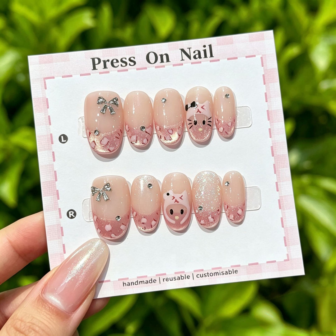 Artistic Press-On Nail Set with Floral and Patterned Designs