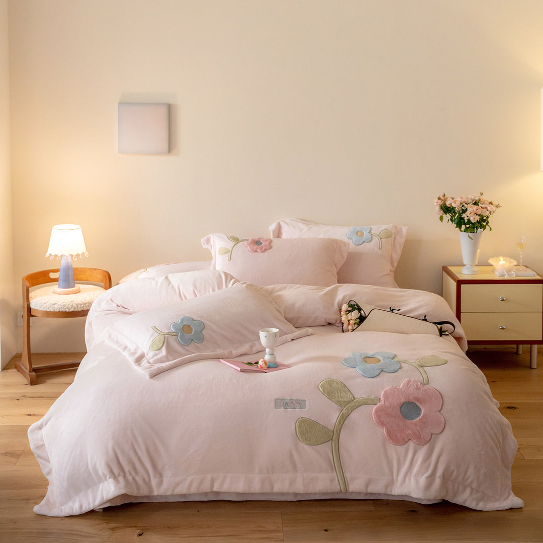 Pastel Appliqué Cotton Duvet Cover Set