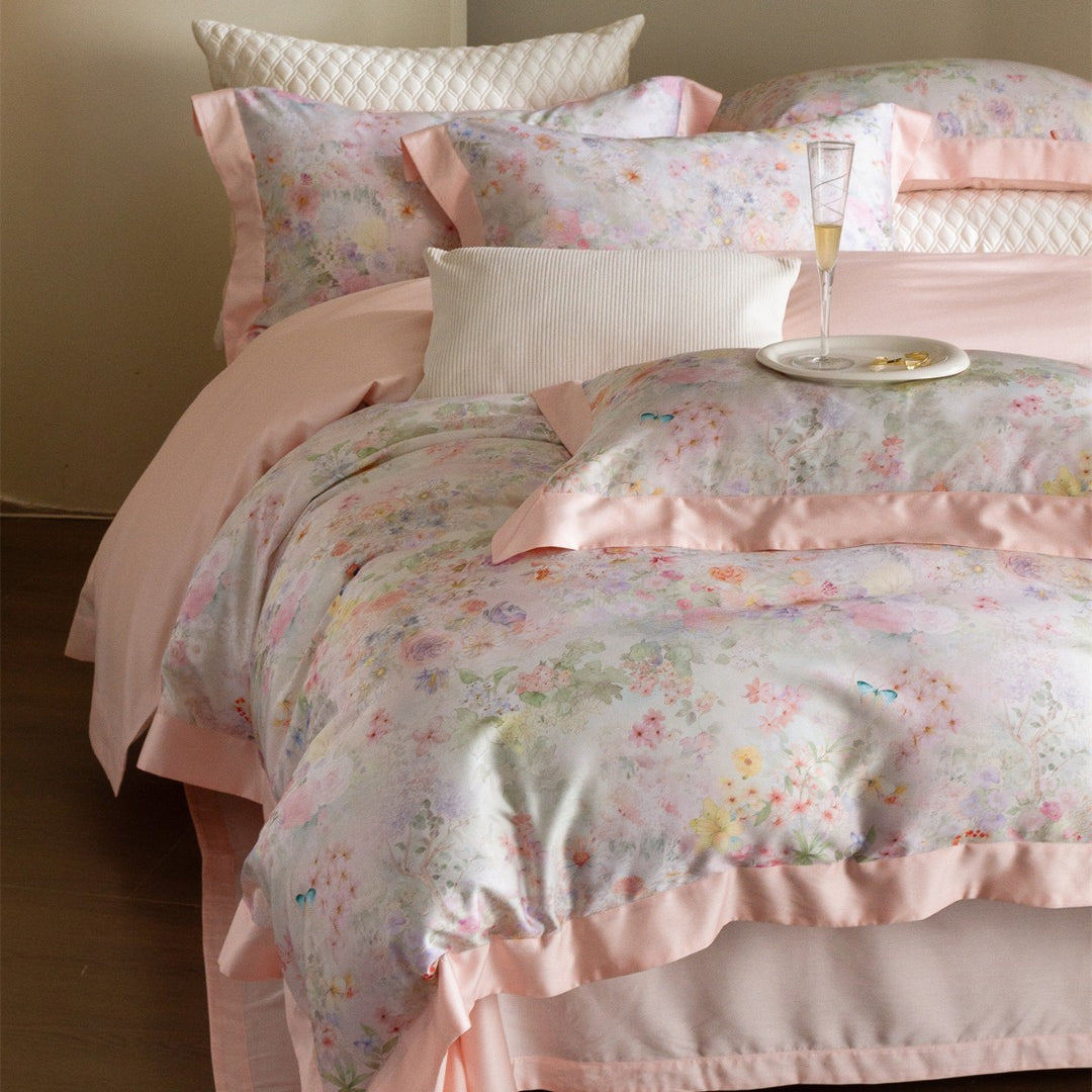 Floral Watercolor Cotton-Sateen Duvet Cover Set with Piped Edge & Pillow Shams
