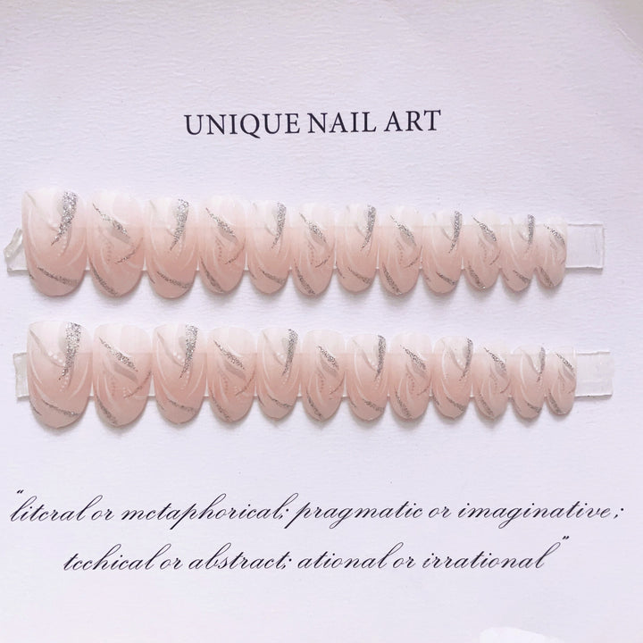 Elegant Press-On Nail Set with Rhinestone Details