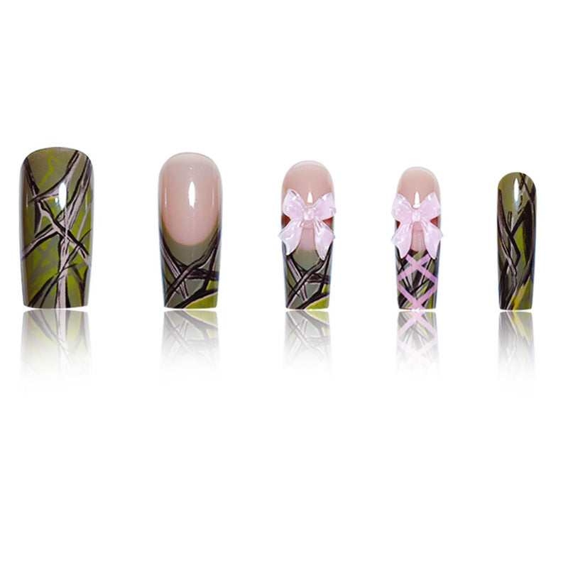 Decorative Long Press-On Nail Art with Bow Accents Stornfield