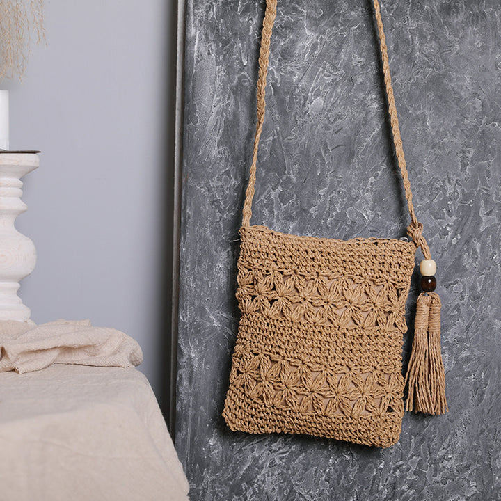 Handmade macrame shoulder bag with tassel detail Stornfield
