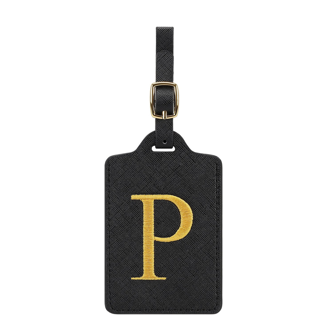 embroidered initial monogram leather luggage tag with adjustable buckle strap Stornfield