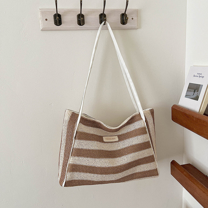 Striped Crochet Beach Tote Bag