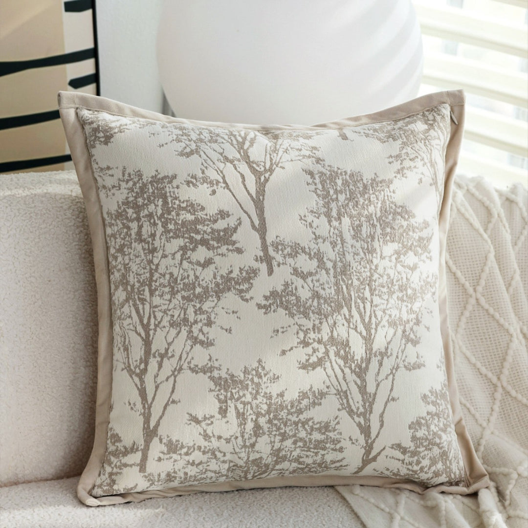 Decorative pillow with botanical tree design