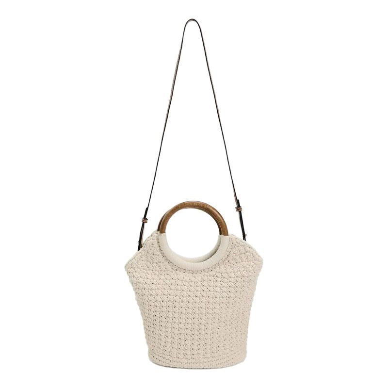 Handcrafted tote bag with round wooden handle Stornfield