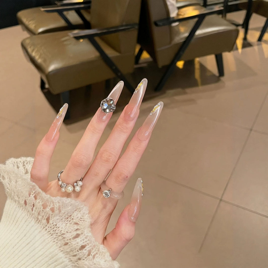Reusable Stiletto Nail Art Set with Elegant Rhinestone Embellishments Stornfield