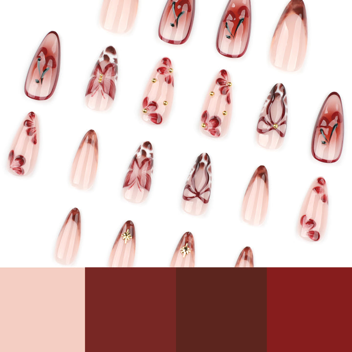 Artful Nail Extensions with Floral Accents Stornfield