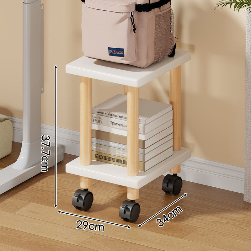 Compact Mobile Two-Tier Storage Cart with Wooden Legs and Locking Casters