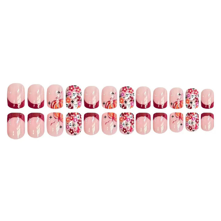 Artificial nail set with cheerful flower designs and elegant French tips Stornfield