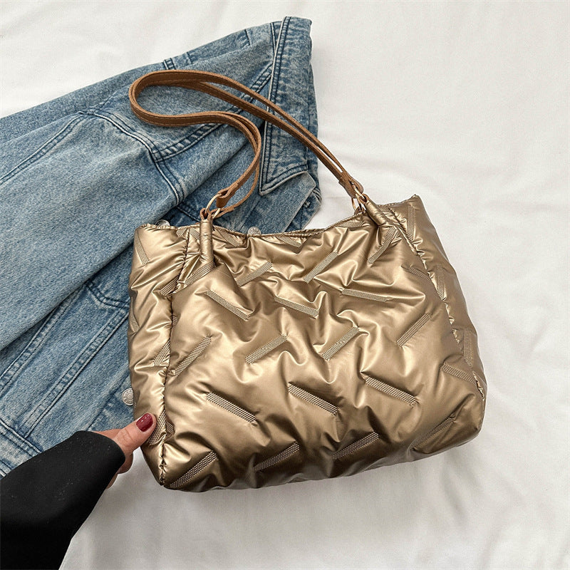 Stylish Puffed Nylon Shoulder Bag