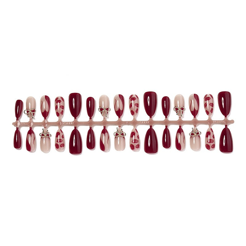 Acrylic Nail Set with Romantic Bow and Kiss Lip Designs Stornfield