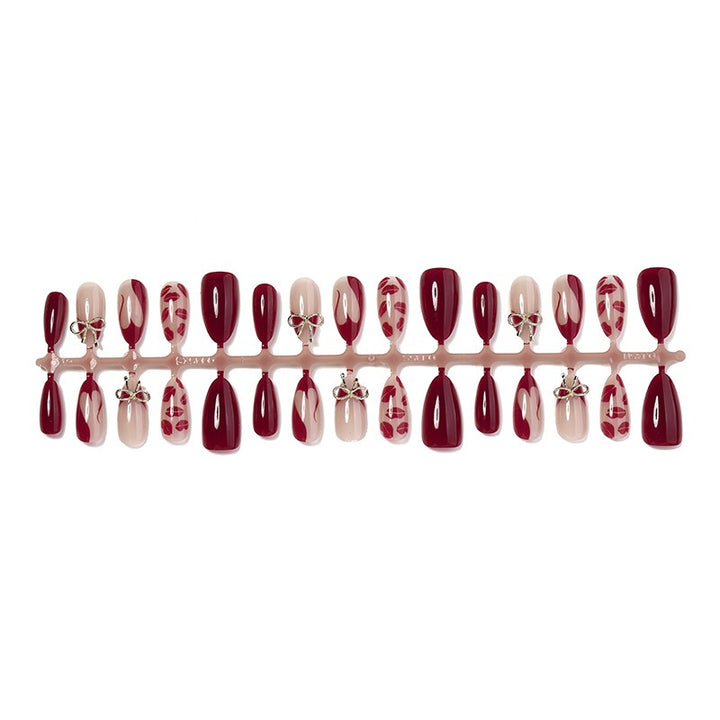 Acrylic Nail Set with Romantic Bow and Kiss Lip Designs Stornfield