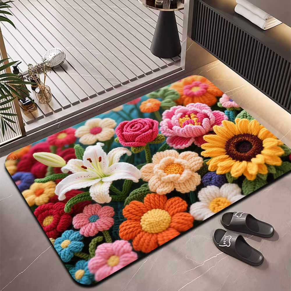 Bathroom Floral Embroidered Mat