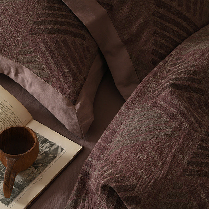 Geometric Reversible Cotton-Blend Duvet Cover Set with Pillow Shams