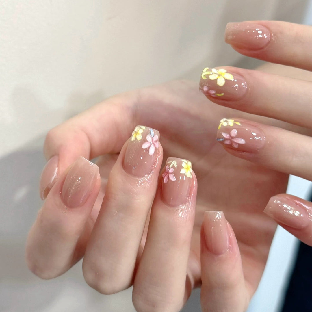 Floral-Decorated Press-On Nails