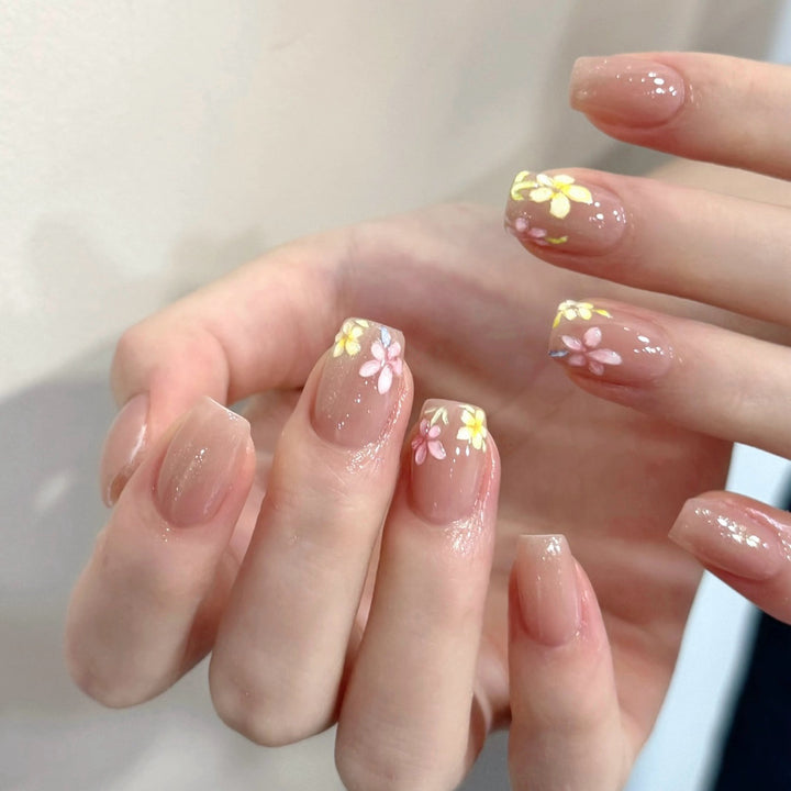 Floral-Decorated Press-On Nails