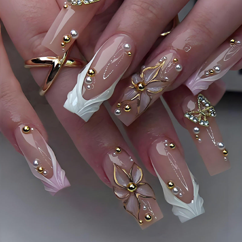 Elegant artificial nails with floral design Stornfield