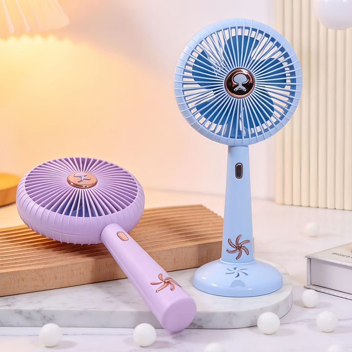 Cooling rechargeable handheld and tabletop fan with detachable base and USB charging Stornfield