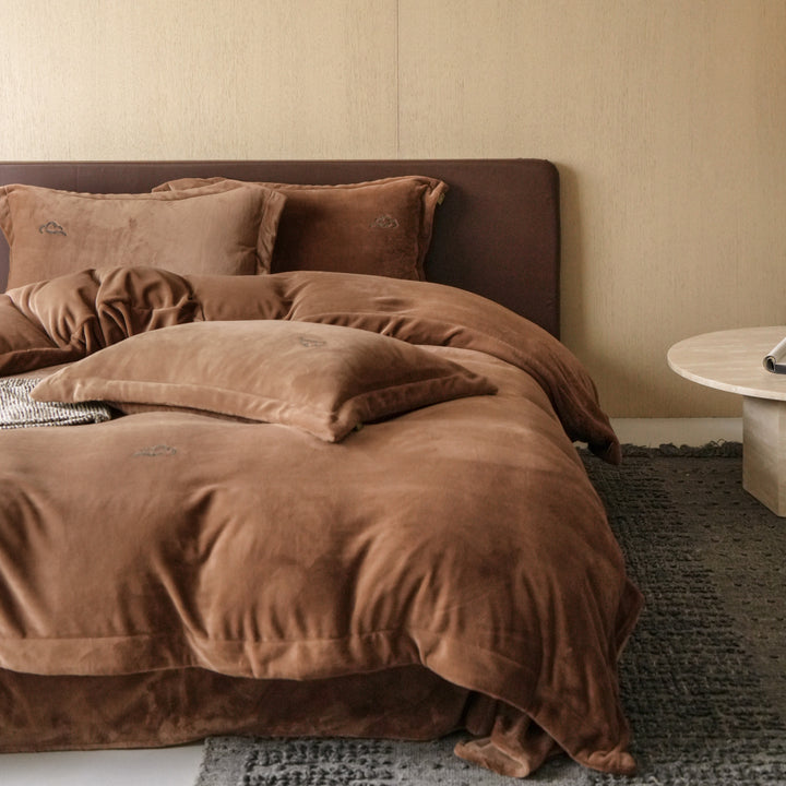 Washed Linen-Blend Cloud-Embroidered Duvet Cover Set with Hidden Closure
