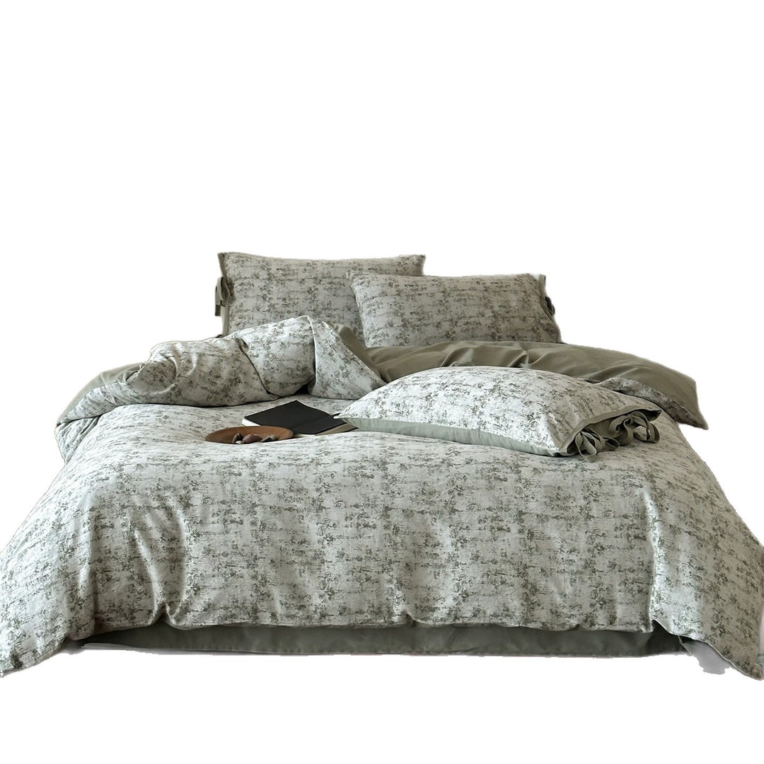 Cotton-Linen Toile Print Duvet Cover Set with Side Tie Closures
