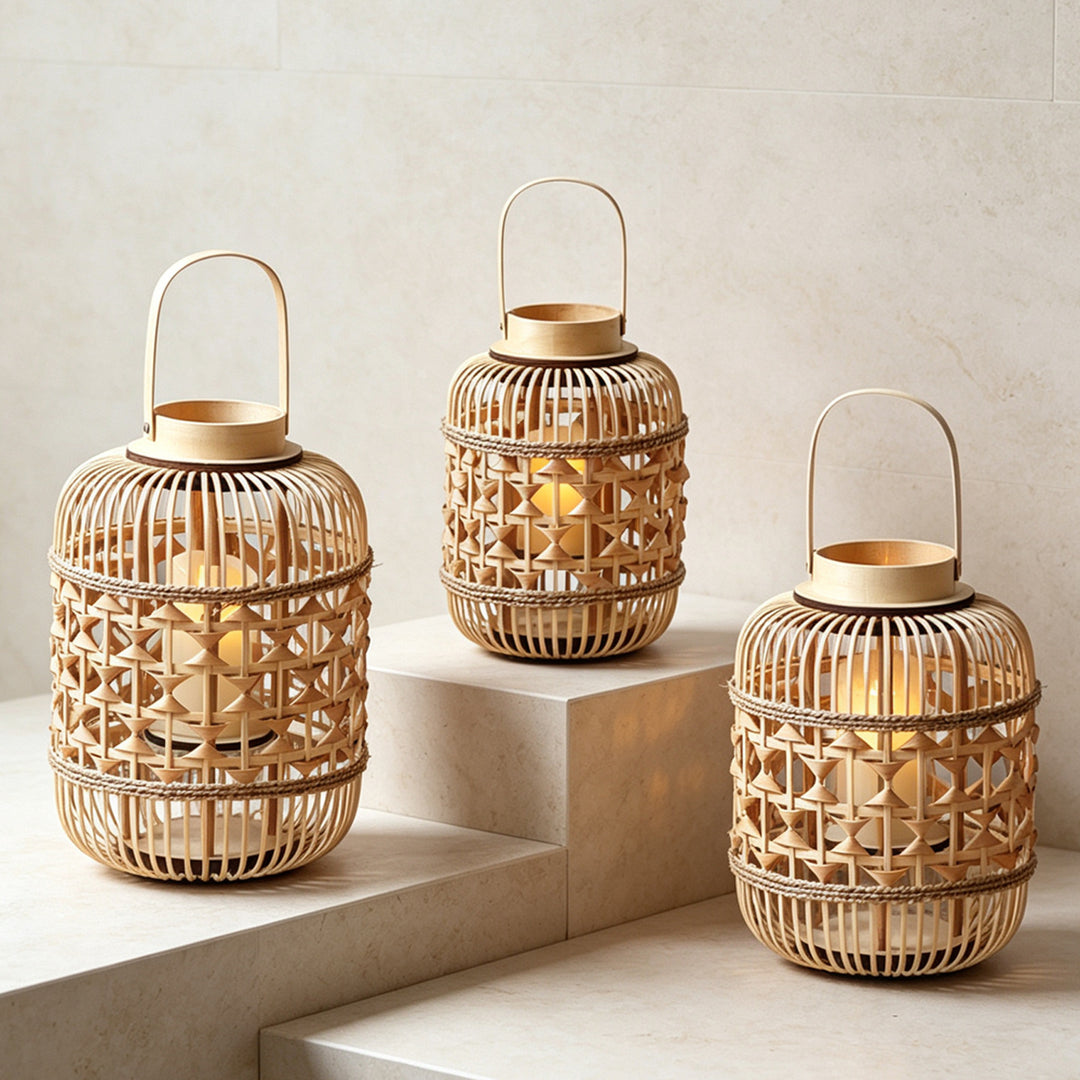 Decorative Lantern made of woven bamboo Stornfield
