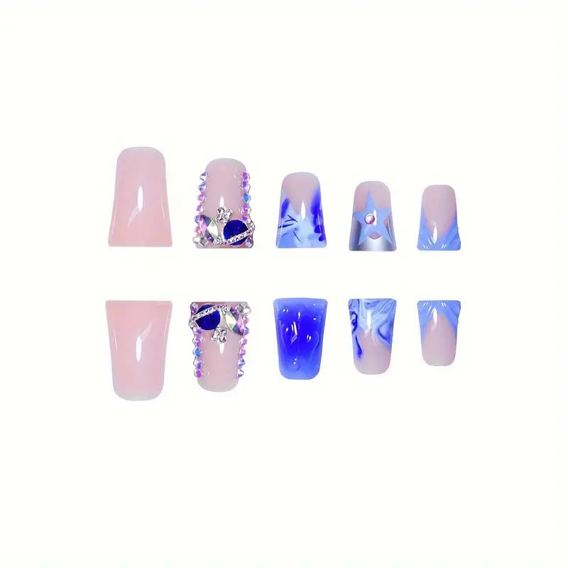 Artistic Acrylic Press-On Nail Set with Gem Accents Stornfield