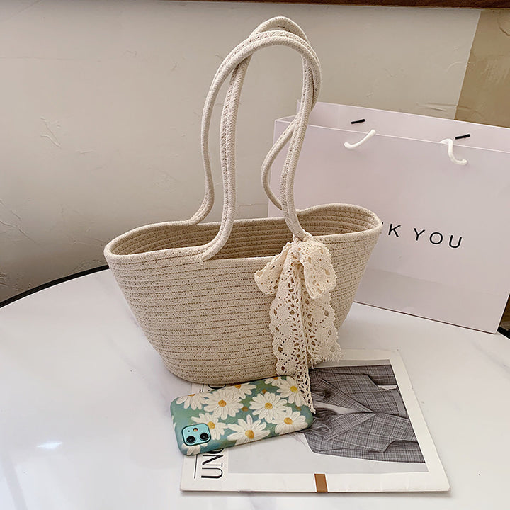 Handcrafted straw bag with lace accent Stornfield