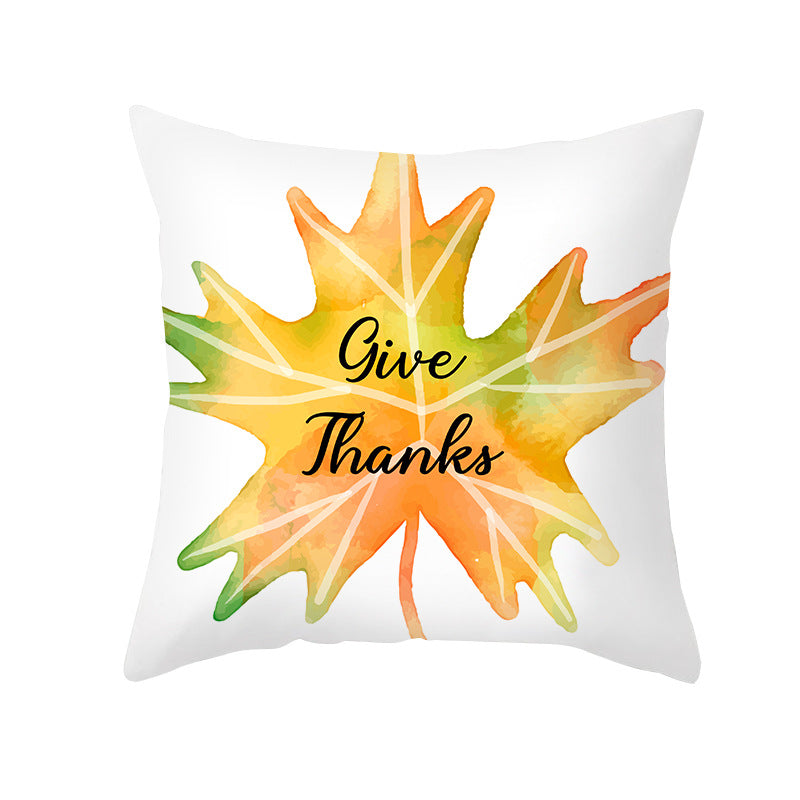 Square Removable Linen-Blend Thanksgiving Pumpkin Watercolor Throw Pillow Cover