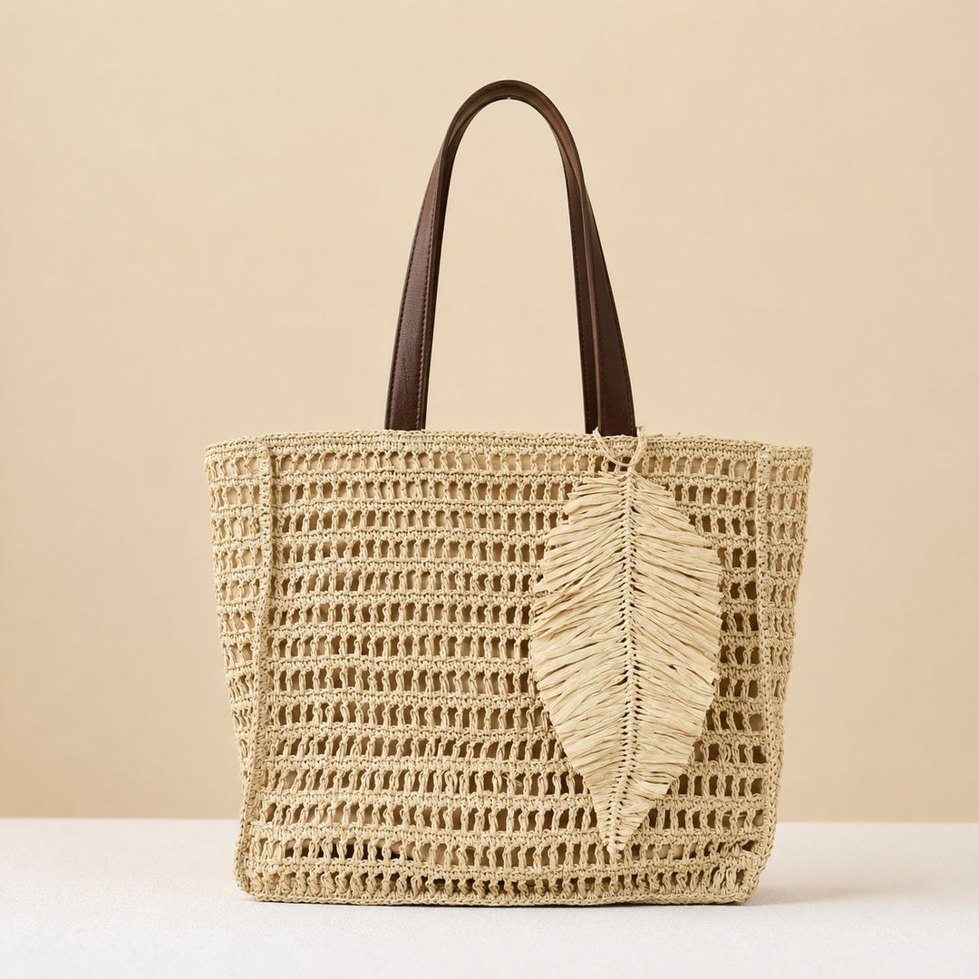 Macramé Beach Bag with Leather Accents Stornfield