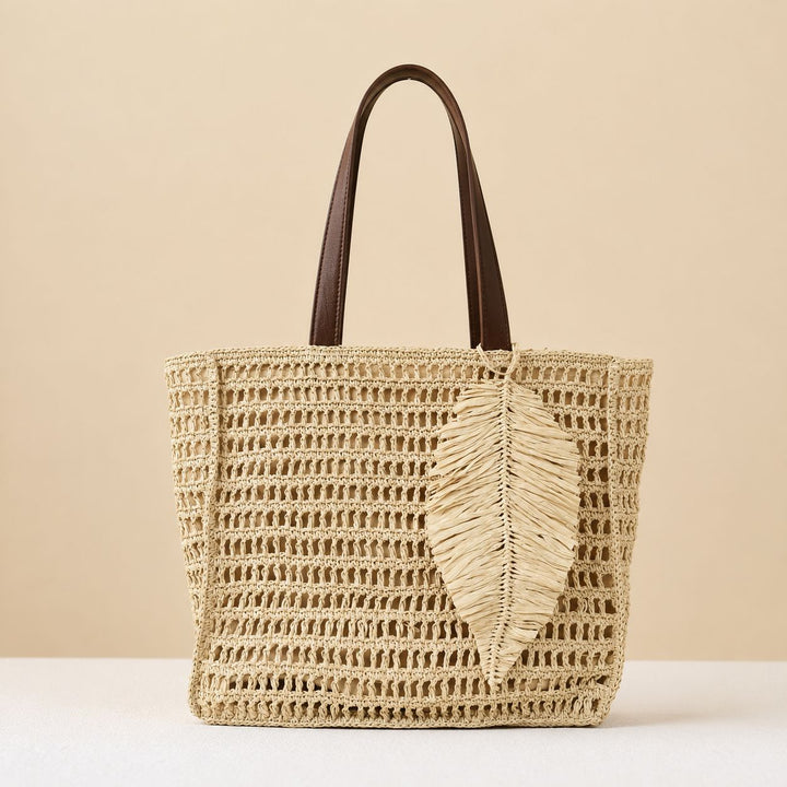 Macramé Beach Bag with Leather Accents Stornfield