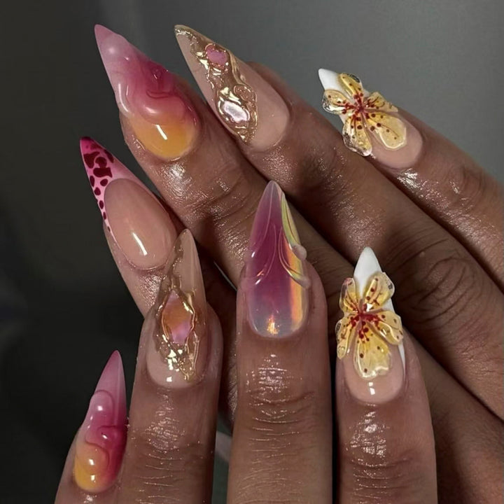 Artistic Nail Extensions with Flower and Ombre Design Stornfield