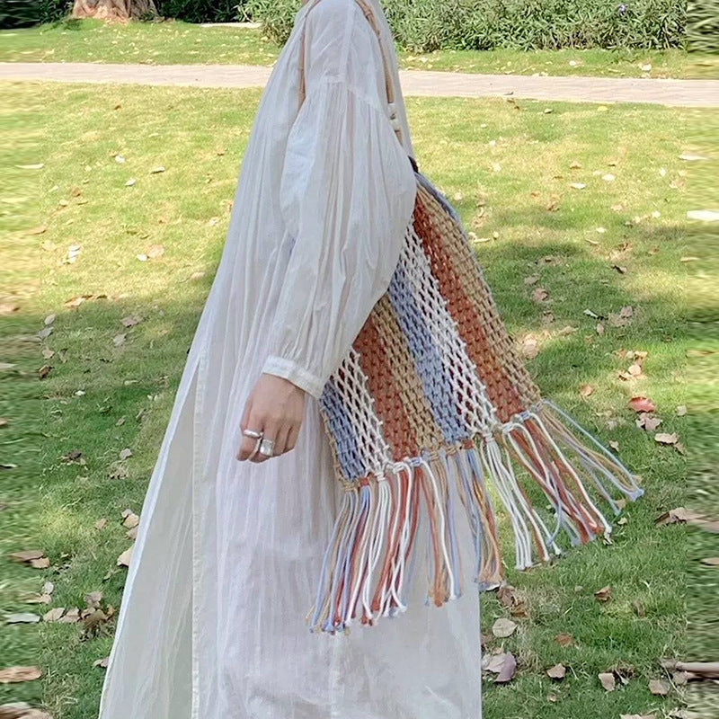 Braided tote bag with colorful fringes Stornfield