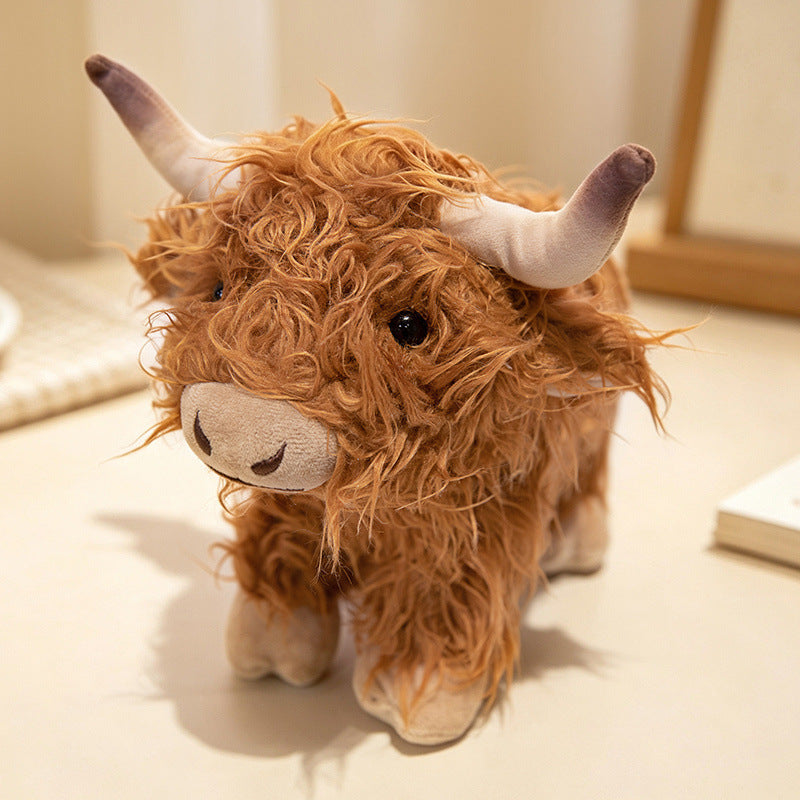 Plush Highland Calf Collectible Soft Toy with Curly Faux-Fur and Poseable Horns Stornfield