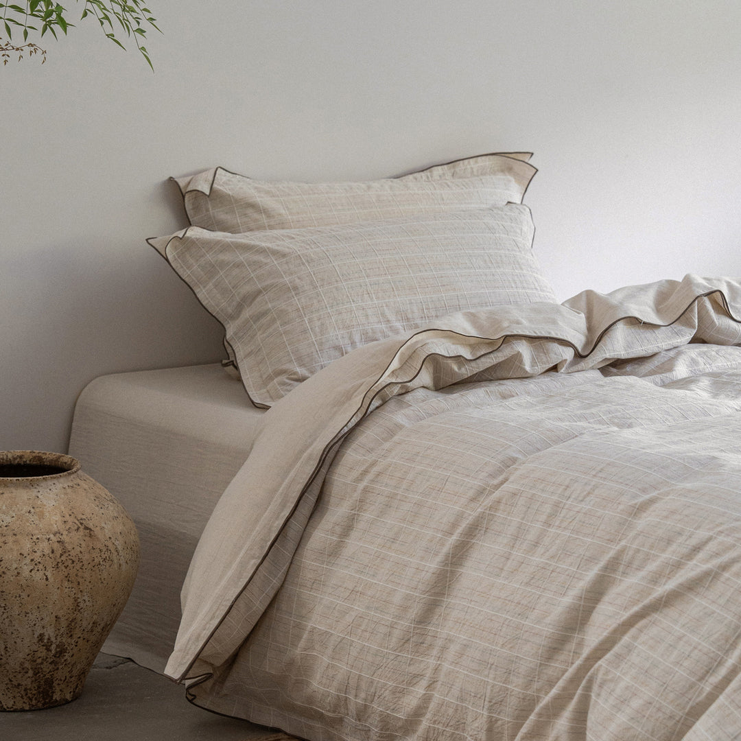 Linen Duvet Cover Set with Contrast Piping