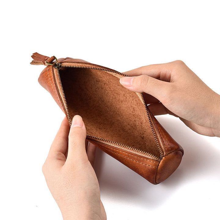 Vintage Leather Zip Pencil Case