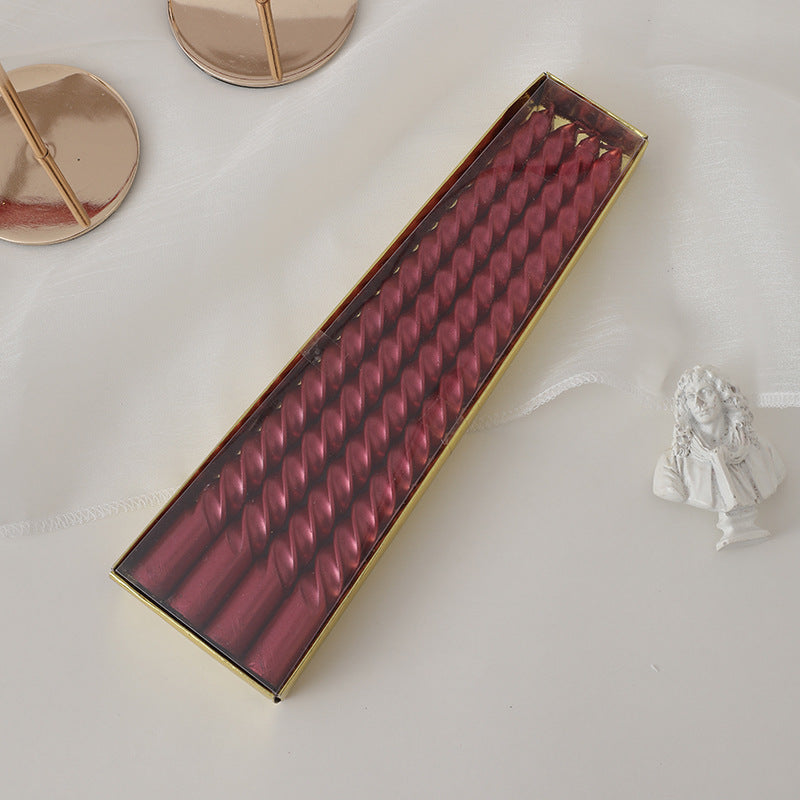 Hand-Poured Spiral Twist Long-Profile Dripless Dinner Taper Candles Set