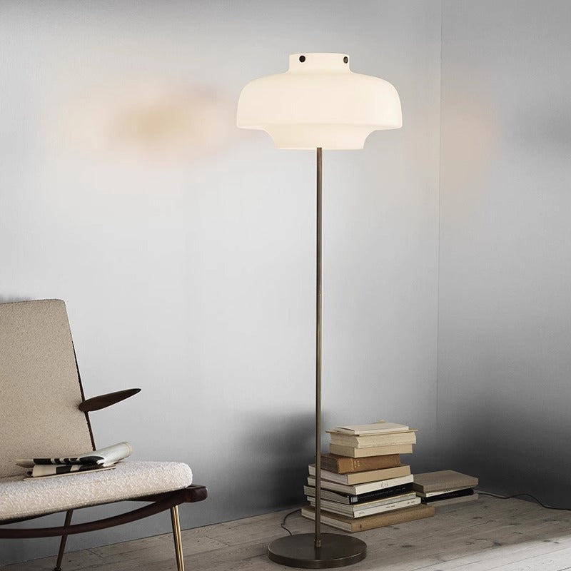 Contemporary Table Lamp with Elegant Opal Glass Shade and Vintage Brass Base