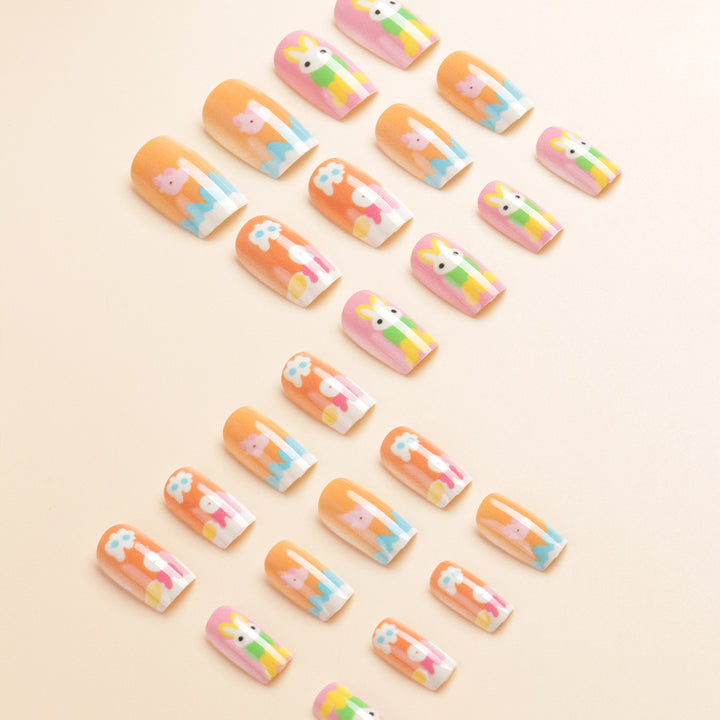 Artistic Seasonal Bunny-Themed Press-On Nail Art Stornfield