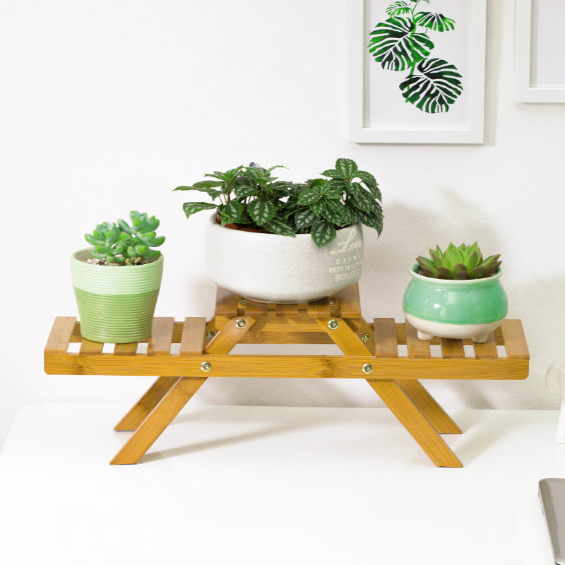 Flower rack made of durable bamboo with two levels Stornfield