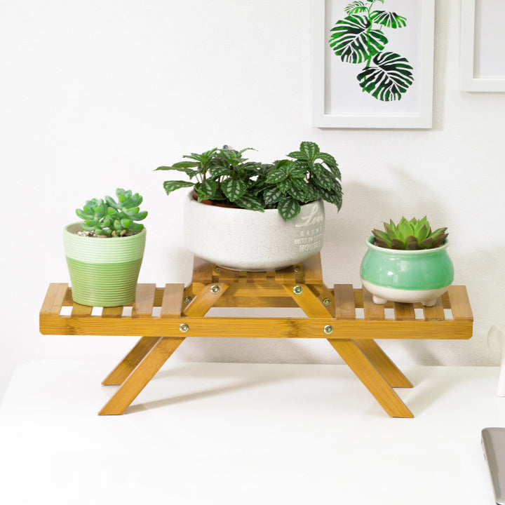 Flower rack made of durable bamboo with two levels Stornfield