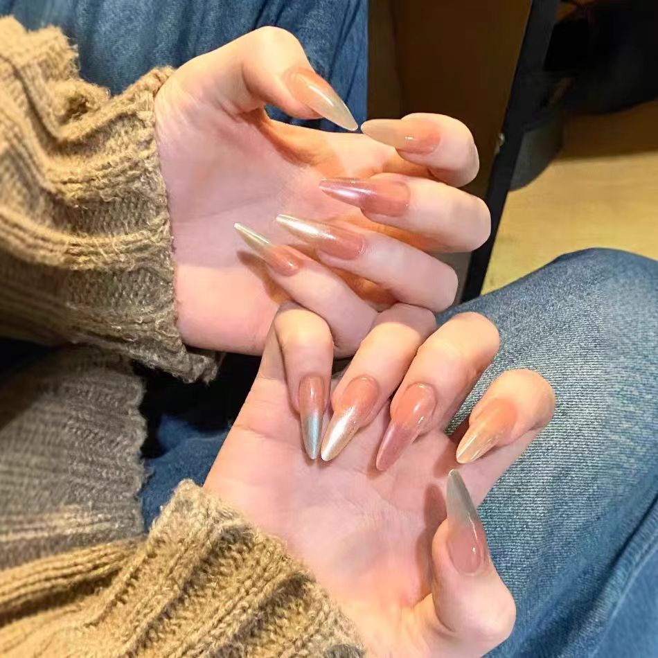 Artificial nails with elegant ombre effect and glitter accents Stornfield