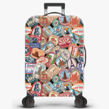 Unisex nan robust Hartschalen Trolley with nostalgic railway collage print, fully rotating smooth-running wheels and retractable telescopic handle Stornfield