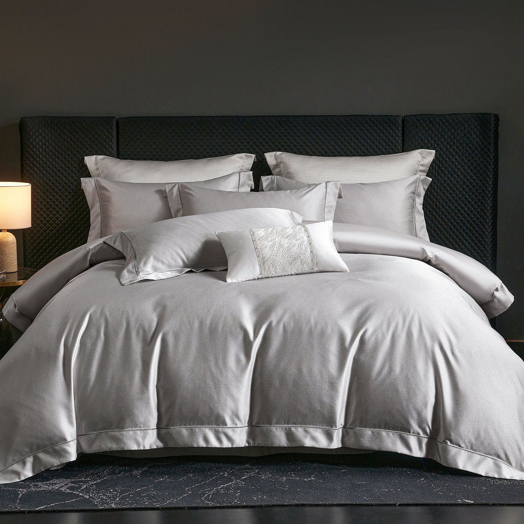 Satin-Feel Sateen Duvet Cover Set with Lace-Panel Lumbar Pillow