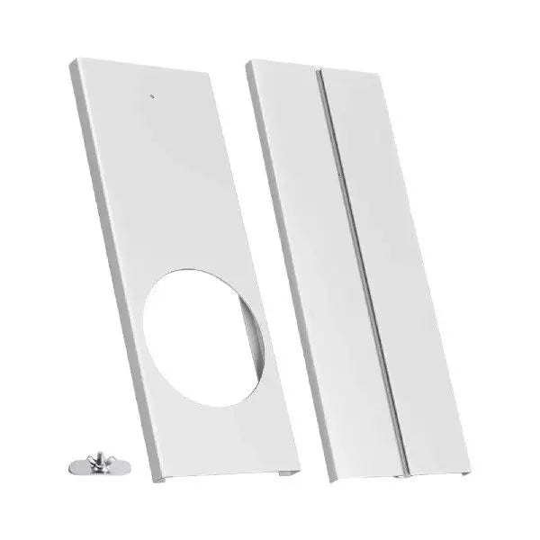 Unisex universal size portable air conditioner window ventilation plate adapter with circular exhaust cutout and adjustable sliding panel Stornfield