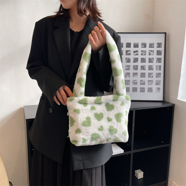 Cozy Plush Heart-Patterned Handbag