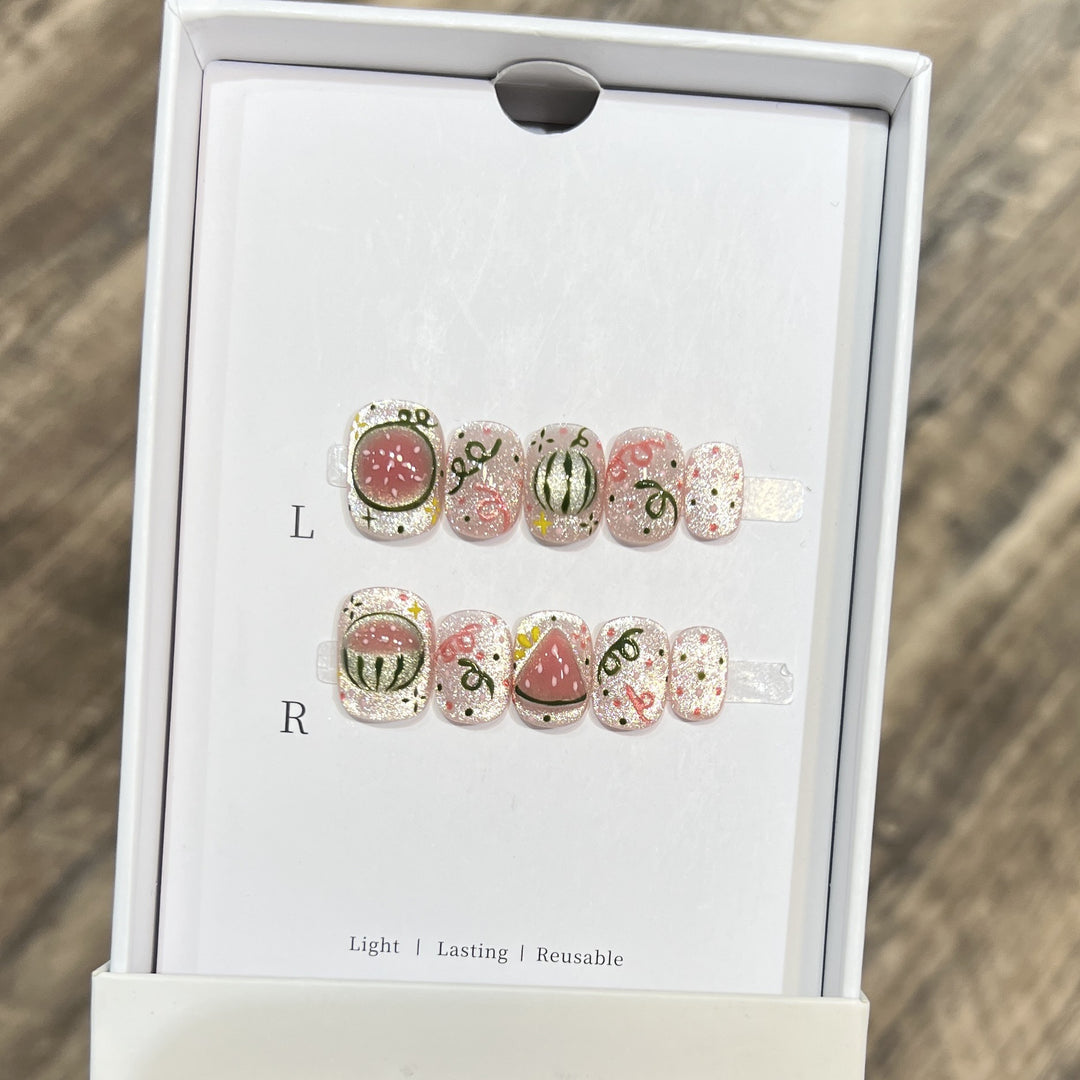 Artistic Press-On Nail Art Set with Watermelon Theme Stornfield