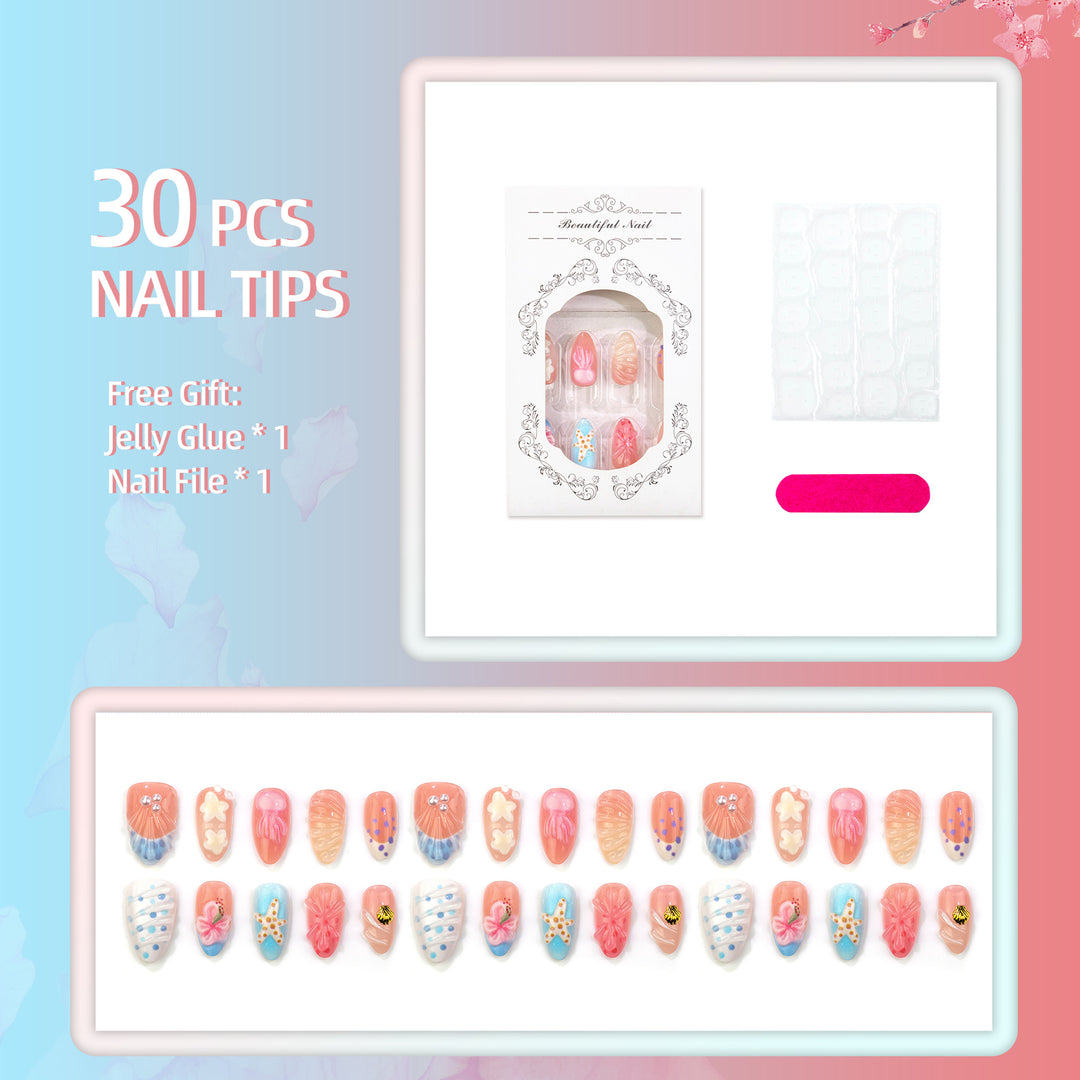Ocean-Inspired Decorative Press-On Nail Set