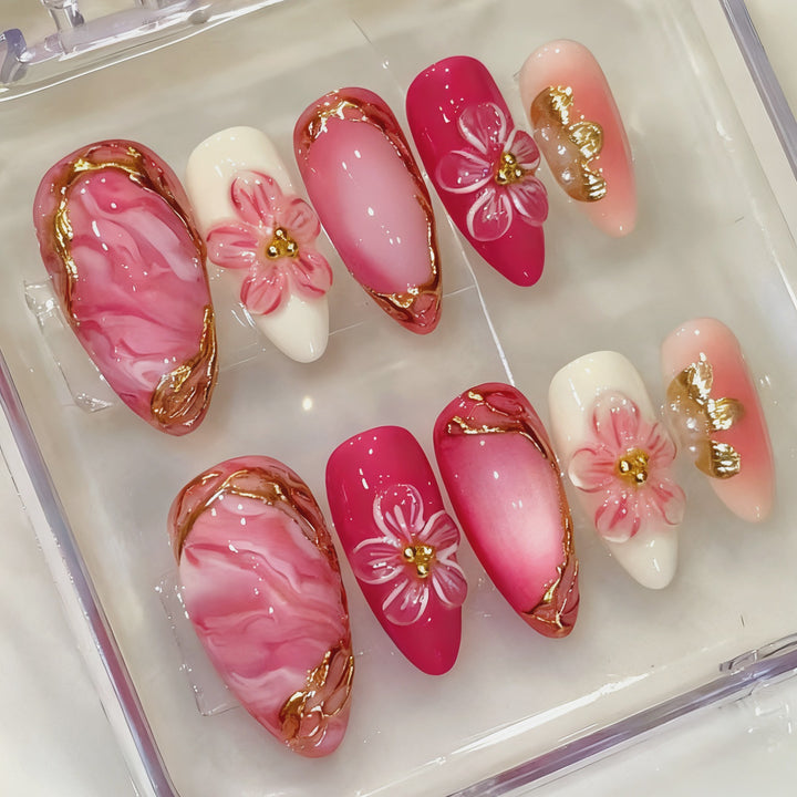 Elegant Marble-Themed Press-On Nail Set Stornfield