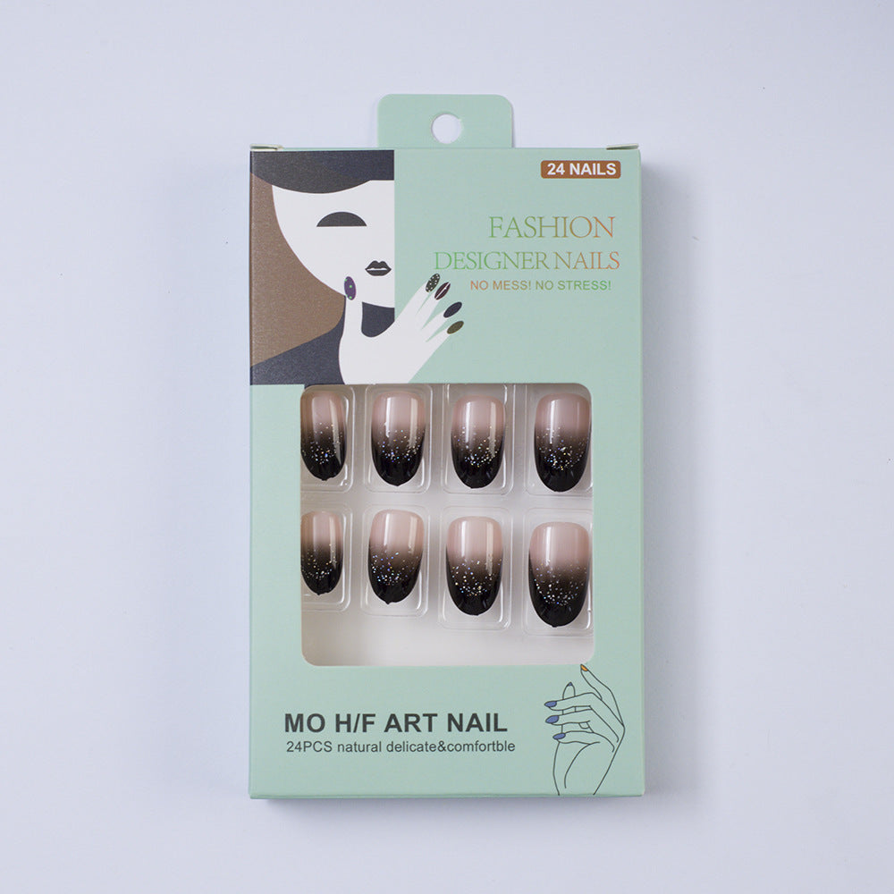 Elegant artificial nails in modern ombre style with glitter accents Stornfield